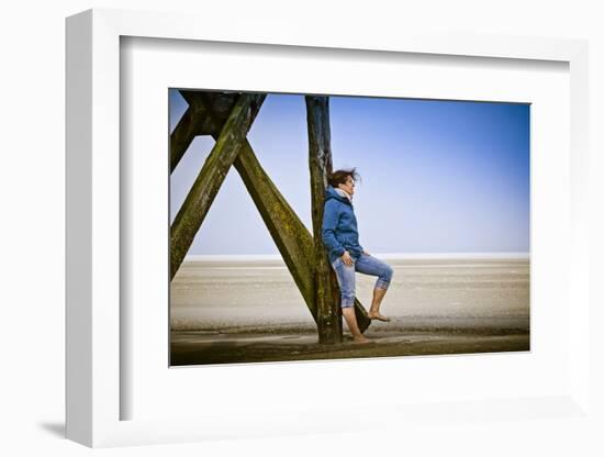 Germany, Schleswig-Holstein, Nordfriesland, Eiderstedt, Sankt Peter-Ording, Woman on the Beach-Ingo Boelter-Framed Photographic Print