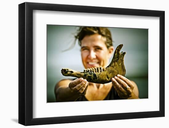 Germany, Schleswig-Holstein, Pellworm, Mud Flats, Wadden Sea, Woman, Finding, Jetsam, Showing-Ingo Boelter-Framed Photographic Print