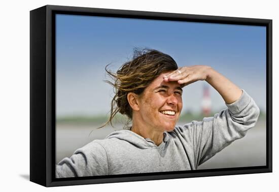 Germany, Schleswig-Holstein, Pellworm, Mud Flats, Wadden Sea, Woman, View, Portrait-Ingo Boelter-Framed Premier Image Canvas