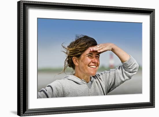 Germany, Schleswig-Holstein, Pellworm, Mud Flats, Wadden Sea, Woman, View, Portrait-Ingo Boelter-Framed Photographic Print