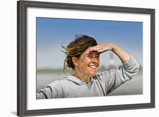 Germany, Schleswig-Holstein, Pellworm, Mud Flats, Wadden Sea, Woman, View, Portrait-Ingo Boelter-Framed Photographic Print