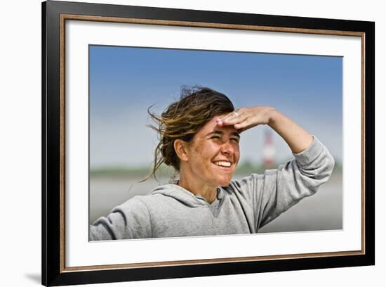 Germany, Schleswig-Holstein, Pellworm, Mud Flats, Wadden Sea, Woman, View, Portrait-Ingo Boelter-Framed Photographic Print