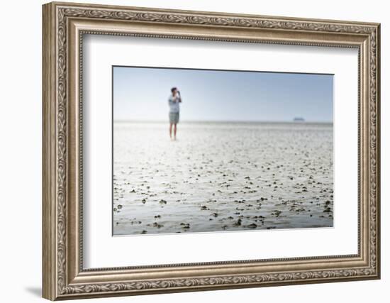 Germany, Schleswig-Holstein, Pellworm, Mud Flats, Woman-Ingo Boelter-Framed Photographic Print