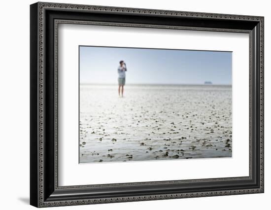 Germany, Schleswig-Holstein, Pellworm, Mud Flats, Woman-Ingo Boelter-Framed Photographic Print