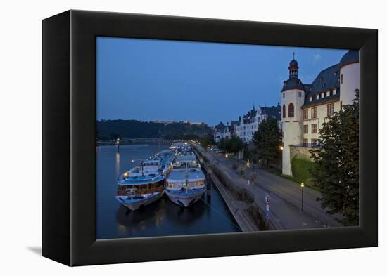 Germany, the Rhine, Koblenz, Ehrenbreitstein Fortress, Moselle Shore, Tourboats-Chris Seba-Framed Premier Image Canvas