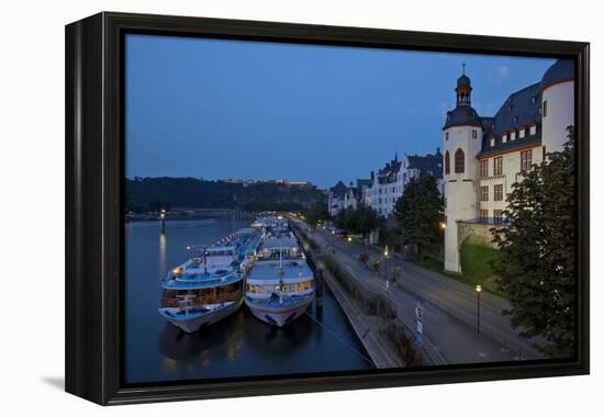 Germany, the Rhine, Koblenz, Ehrenbreitstein Fortress, Moselle Shore, Tourboats-Chris Seba-Framed Premier Image Canvas