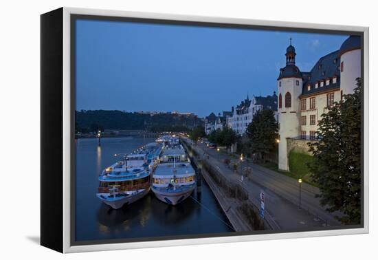 Germany, the Rhine, Koblenz, Ehrenbreitstein Fortress, Moselle Shore, Tourboats-Chris Seba-Framed Premier Image Canvas