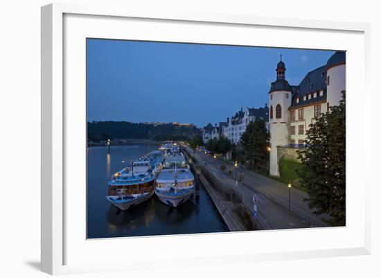 Germany, the Rhine, Koblenz, Ehrenbreitstein Fortress, Moselle Shore, Tourboats-Chris Seba-Framed Photographic Print