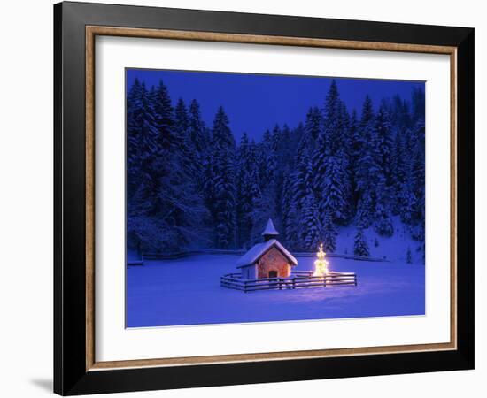 Germany, Upper Bavaria, Elmau, Chapel, Christmas Tree, Evening, Winter-Thonig-Framed Photographic Print