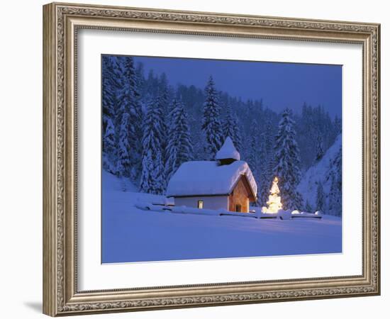 Germany, Upper Bavaria, Elmau, Chapel, Christmas Tree, Illuminated-Thonig-Framed Photographic Print