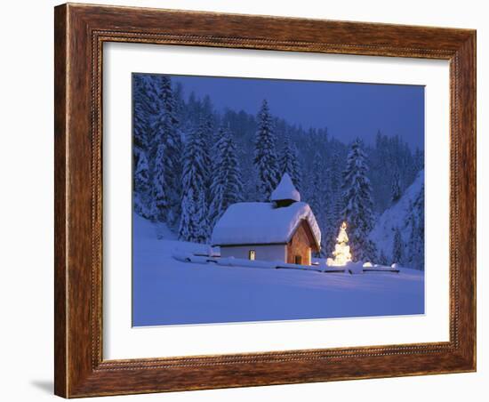 Germany, Upper Bavaria, Elmau, Chapel, Christmas Tree, Illuminated-Thonig-Framed Photographic Print