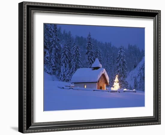 Germany, Upper Bavaria, Elmau, Chapel, Christmas Tree, Illuminated-Thonig-Framed Photographic Print