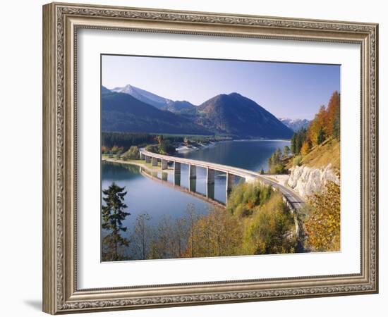 Germany, Upper Bavaria, Reservoir, 'Sylvensteinstausee', Bridge, Autumn-Thonig-Framed Photographic Print