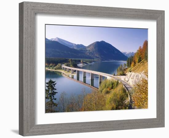 Germany, Upper Bavaria, Reservoir, 'Sylvensteinstausee', Bridge, Autumn-Thonig-Framed Photographic Print