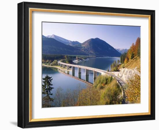 Germany, Upper Bavaria, Reservoir, 'Sylvensteinstausee', Bridge, Autumn-Thonig-Framed Photographic Print