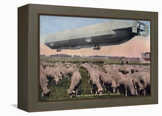 Germany - View of a Zeppelin Blimp over Grazing Sheep-Lantern Press-Framed Stretched Canvas