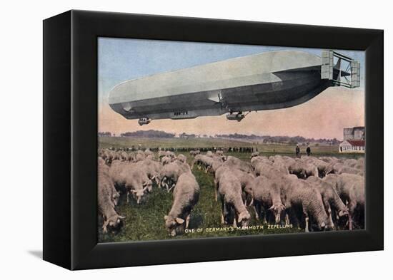 Germany - View of a Zeppelin Blimp over Grazing Sheep-Lantern Press-Framed Stretched Canvas