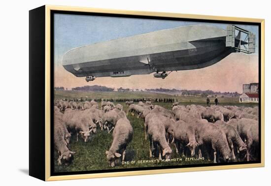 Germany - View of a Zeppelin Blimp over Grazing Sheep-Lantern Press-Framed Stretched Canvas