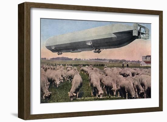 Germany - View of a Zeppelin Blimp over Grazing Sheep-Lantern Press-Framed Art Print