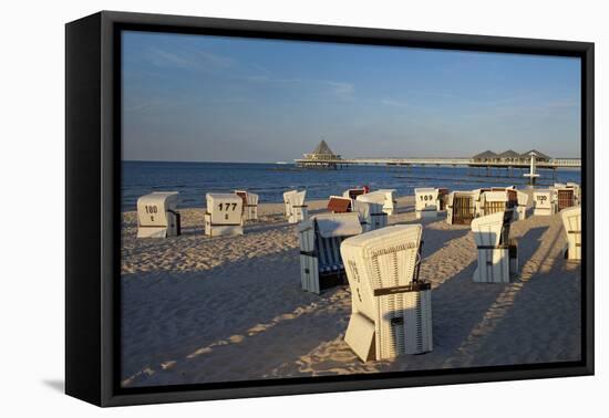 Germany, Western Pomerania, Island Usedom, Heringsdorf, Pier, Beach Chairs, Evening Light-Chris Seba-Framed Premier Image Canvas