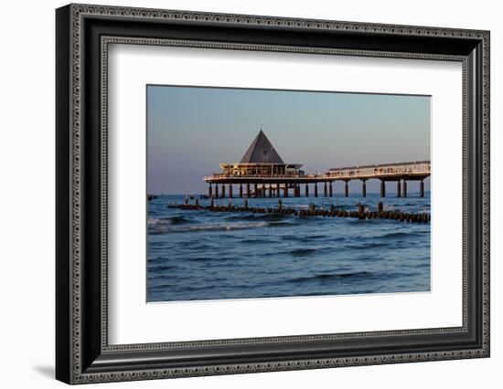 Germany, Western Pomerania, Island Usedom, Heringsdorf, Pier Restaurant, Afterglow Light-Chris Seba-Framed Photographic Print