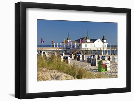 Germany, Western Pomerania, Island Usedom, Seaside Resort Ahlbeck, Pier, Beach Chairs-Chris Seba-Framed Photographic Print