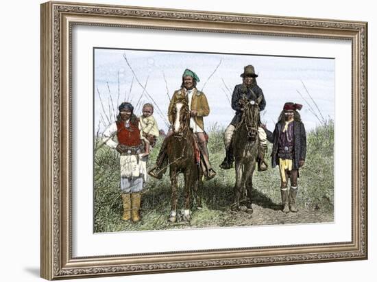 Geronimo and Natchez on Horseback during the Apache Wars, c.1886-null-Framed Giclee Print