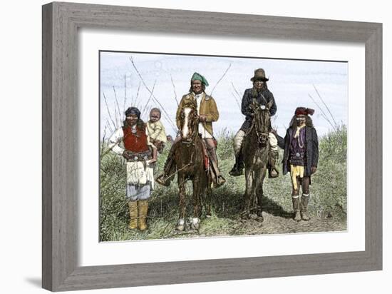 Geronimo and Natchez on Horseback during the Apache Wars, c.1886-null-Framed Giclee Print