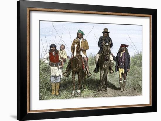 Geronimo and Natchez on Horseback during the Apache Wars, c.1886-null-Framed Giclee Print