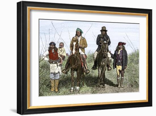 Geronimo and Natchez on Horseback during the Apache Wars, c.1886-null-Framed Giclee Print