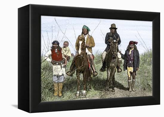 Geronimo and Natchez on Horseback during the Apache Wars, c.1886-null-Framed Premier Image Canvas