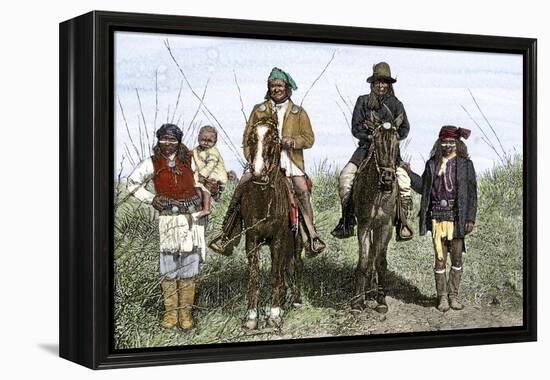 Geronimo and Natchez on Horseback during the Apache Wars, c.1886-null-Framed Premier Image Canvas