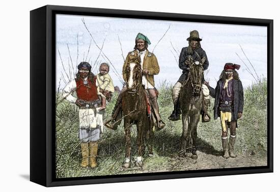 Geronimo and Natchez on Horseback during the Apache Wars, c.1886-null-Framed Premier Image Canvas