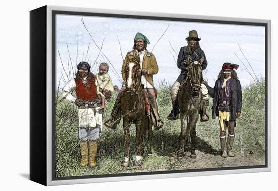 Geronimo and Natchez on Horseback during the Apache Wars, c.1886-null-Framed Premier Image Canvas