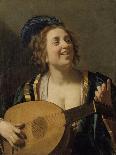 Femme accordant un luth-Gerrit Van Honthorst-Giclee Print