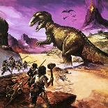 Cavemen, Dinosaur and Volcano - for an Article About Special Effects-Gerry Wood-Giclee Print