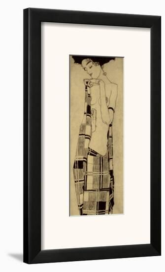 Gerti Schiele in a Plaid Garment-Egon Schiele-Framed Art Print
