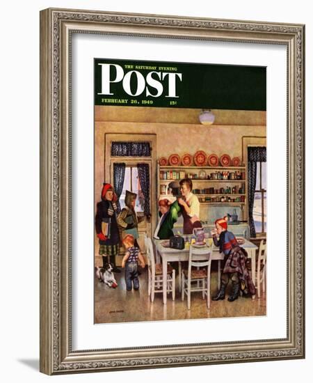 "Getting Ready for School," Saturday Evening Post Cover, February 26, 1949-John Falter-Framed Giclee Print