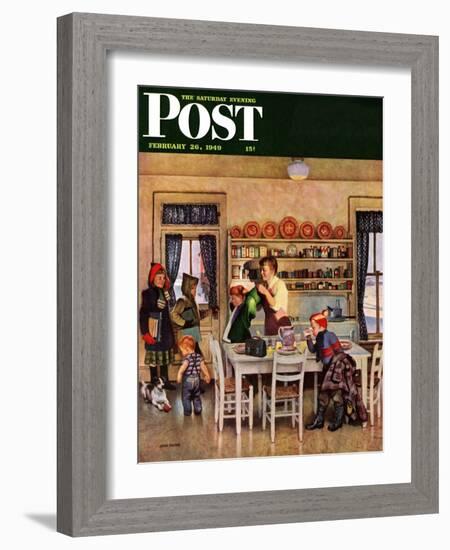 "Getting Ready for School," Saturday Evening Post Cover, February 26, 1949-John Falter-Framed Giclee Print