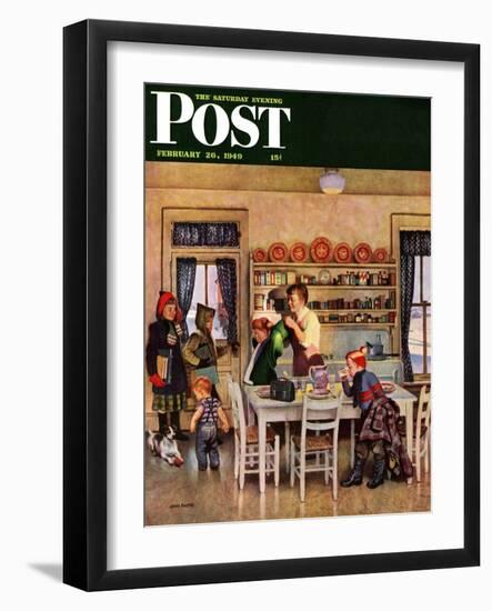 "Getting Ready for School," Saturday Evening Post Cover, February 26, 1949-John Falter-Framed Giclee Print