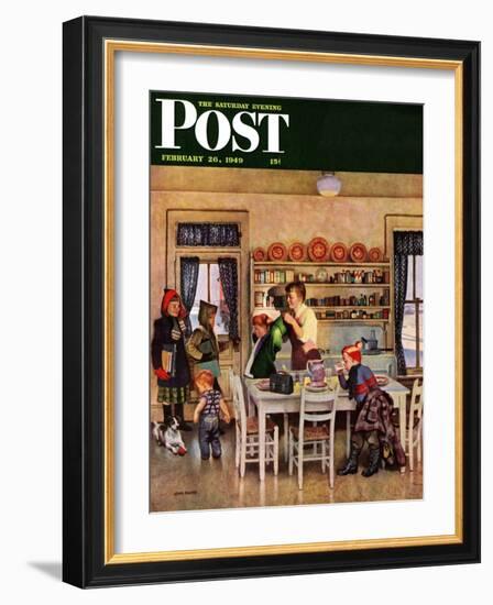 "Getting Ready for School," Saturday Evening Post Cover, February 26, 1949-John Falter-Framed Giclee Print