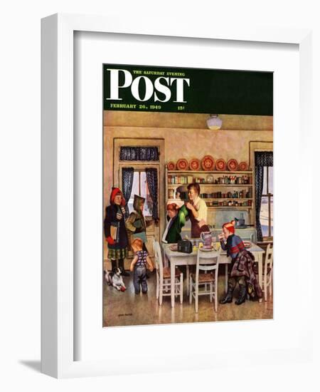 "Getting Ready for School," Saturday Evening Post Cover, February 26, 1949-John Falter-Framed Giclee Print