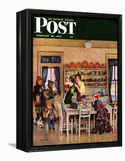 "Getting Ready for School," Saturday Evening Post Cover, February 26, 1949-John Falter-Framed Premier Image Canvas