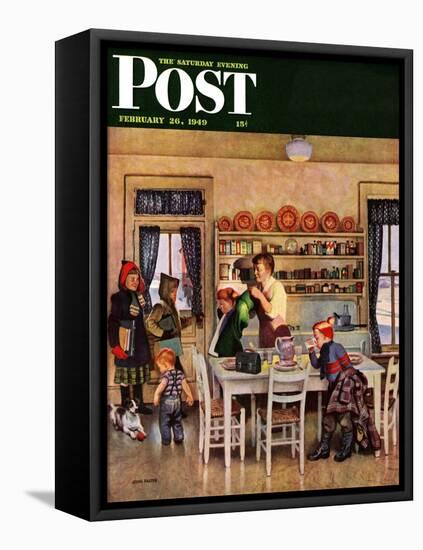 "Getting Ready for School," Saturday Evening Post Cover, February 26, 1949-John Falter-Framed Premier Image Canvas