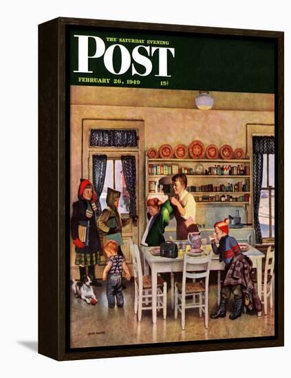 "Getting Ready for School," Saturday Evening Post Cover, February 26, 1949-John Falter-Framed Premier Image Canvas