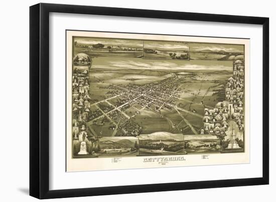 Gettysburg, Pennsylvania - Panoramic Map-Lantern Press-Framed Art Print