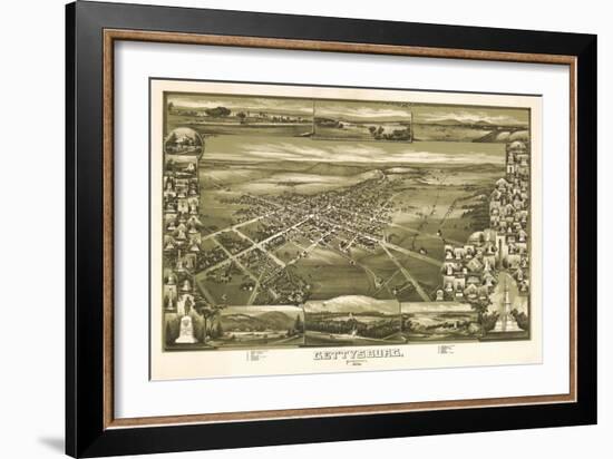 Gettysburg, Pennsylvania - Panoramic Map-Lantern Press-Framed Art Print