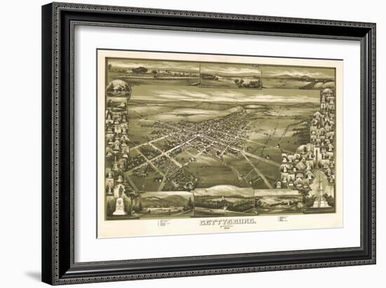 Gettysburg, Pennsylvania - Panoramic Map-Lantern Press-Framed Art Print