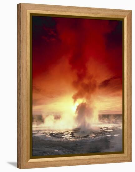 Geyser Steaming At Sunset, Yellowstone Park-Tony Craddock-Framed Premier Image Canvas