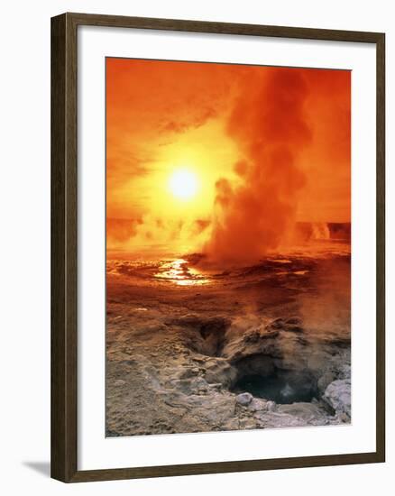 Geyser Steaming At Sunset, Yellowstone Park-Tony Craddock-Framed Photographic Print